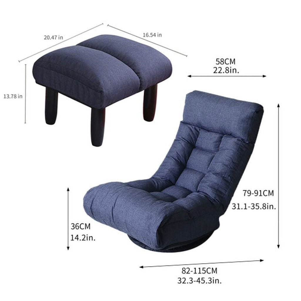 360-degree Swivel Gaming Chair, Folding Floor Chair with Adjustable Backrest, Cushion Padded Indoor Chaise Lounge with Stool, Lazy Sofa Couch Rocker Gaming Chair for Teens and Adults (Navy)