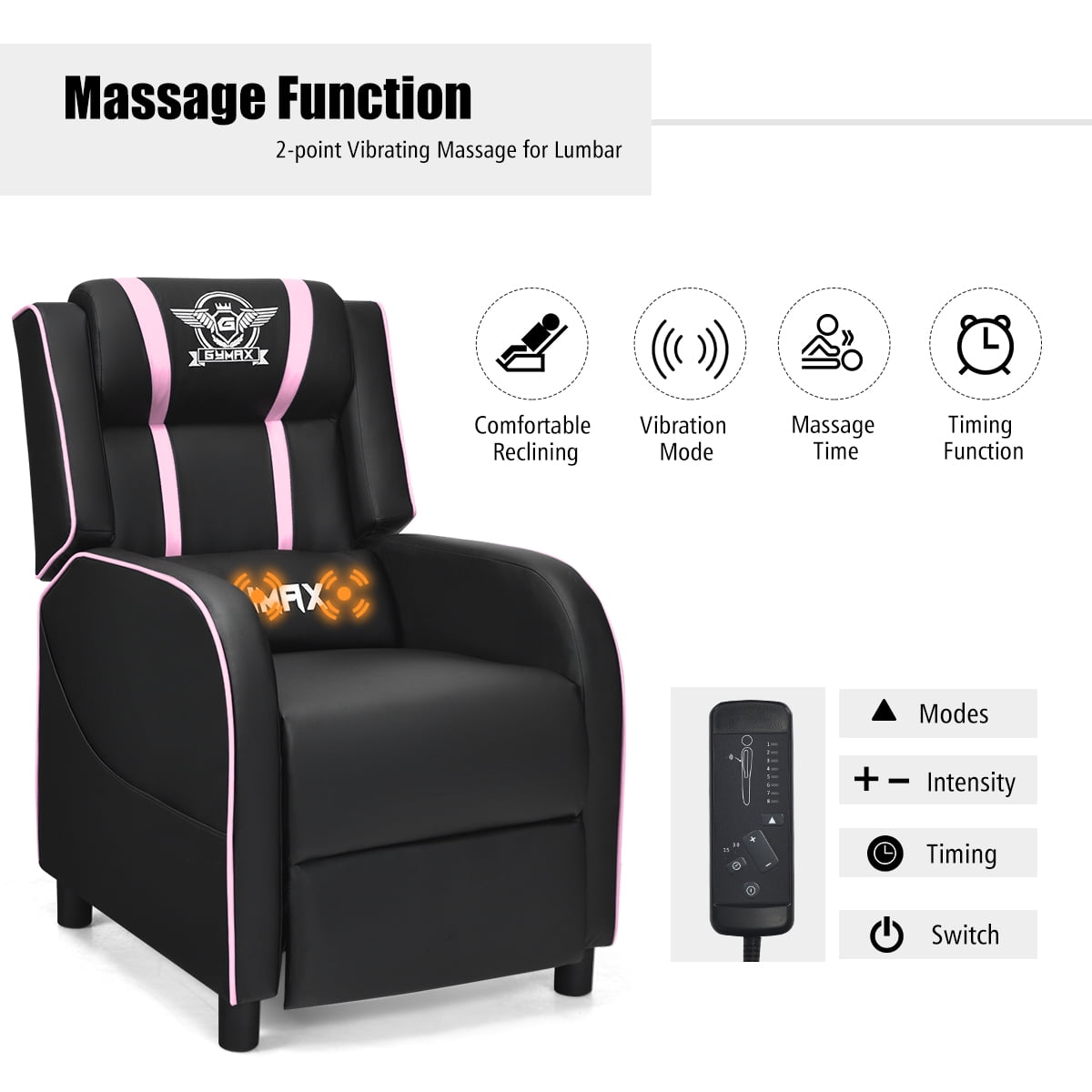 Costway Gaming Desk & Chair Set 48'' Computer Desk & Massage Recliner Chair Black + Pink