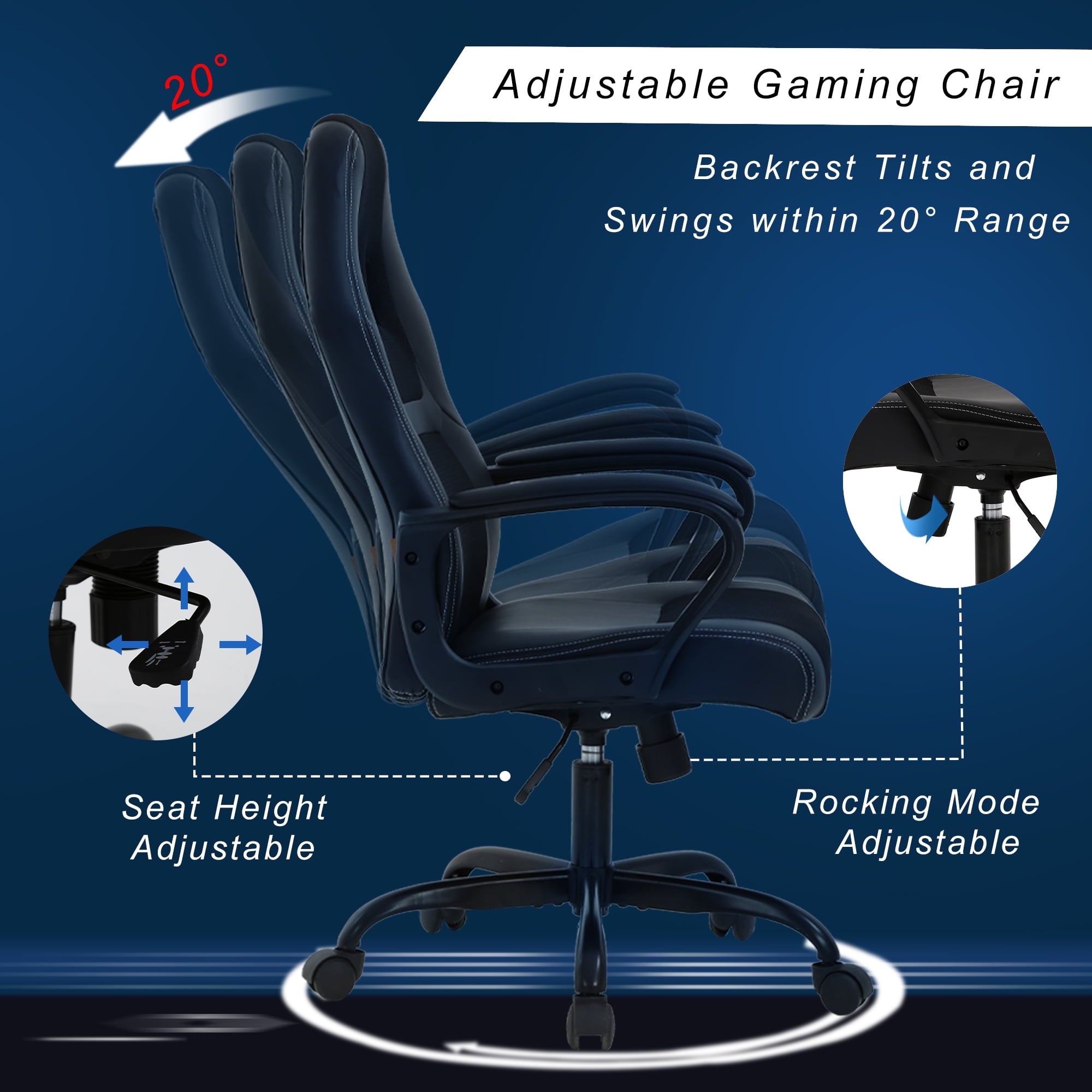 YRLLENSDAN Office Gaming Chairs Ergonomic Office Chair w/ Lumbar Support Armrest PU Leather Adjustable Height Computer Gaming Chair Gaming Desk Chair Gaming Computer Chairs for Adults, Black