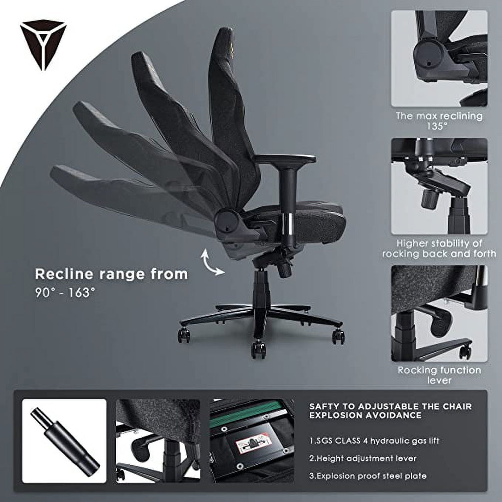 VANACC Gaming Chair Ergonomic PC Game Chair- Lumbar Support Headrest 4D Armrests Computer Chair, Big and Tall Comfortable Large, Black Polyester, R Size
