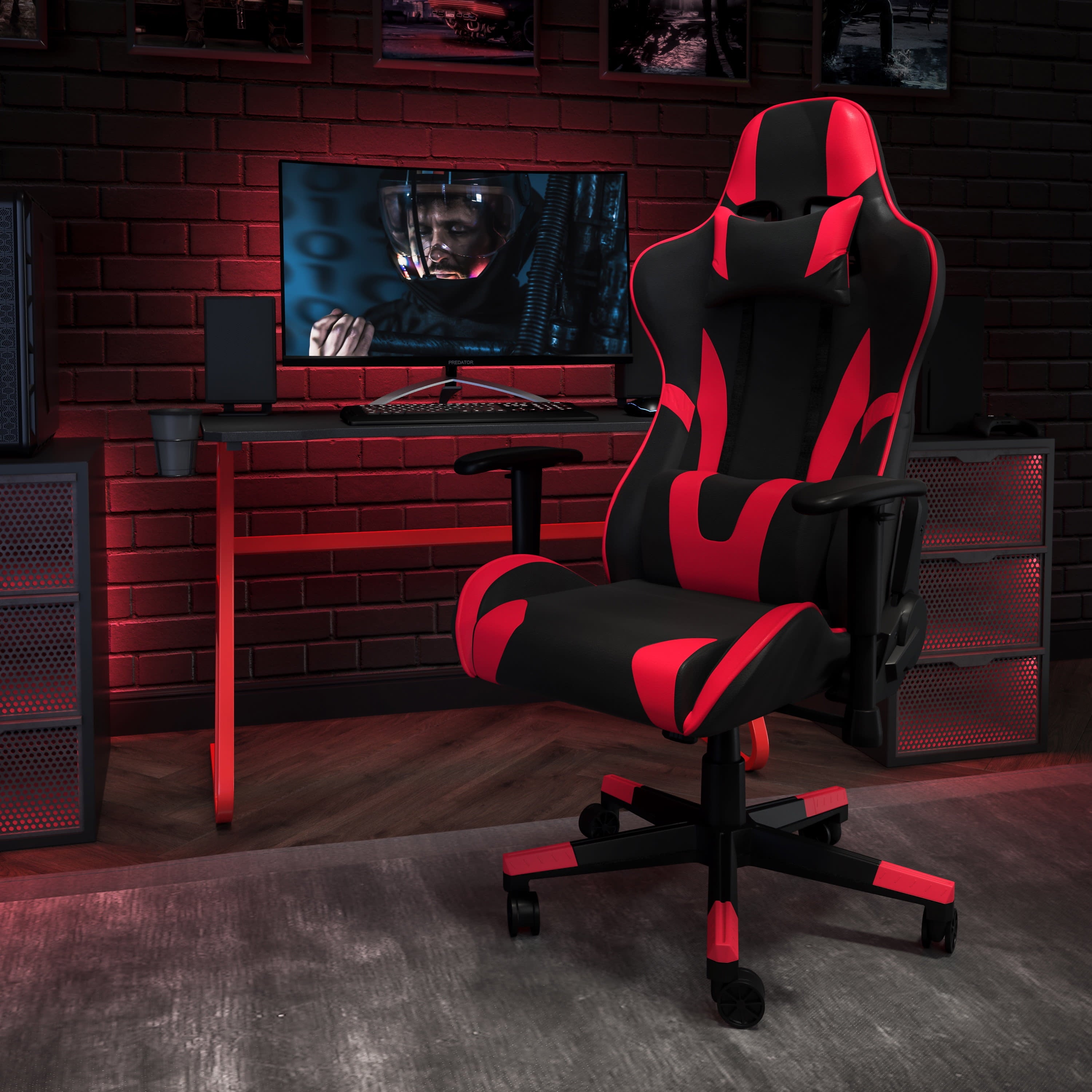 Flash Furniture Optis Red Gaming Desk and Red/Black Reclining Gaming Chair Set with Cup Holder and Headphone Hook