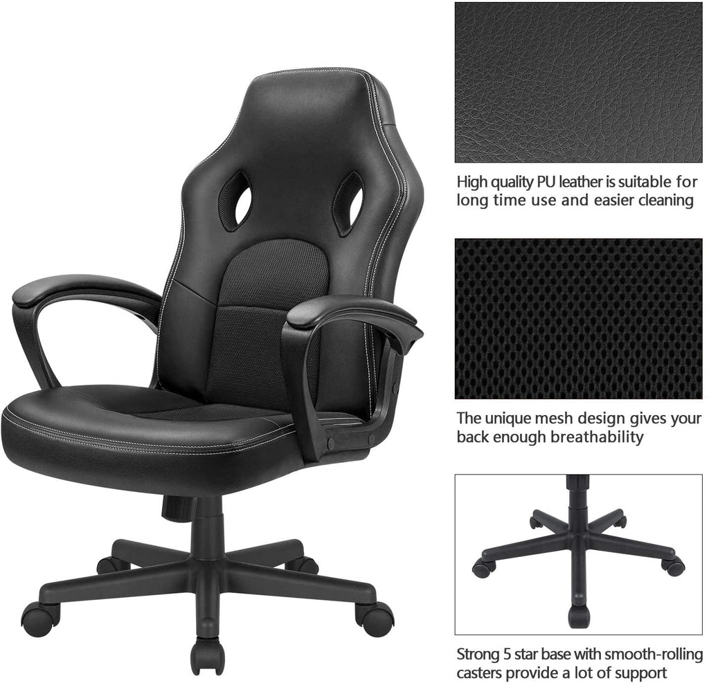 Lacoo Faux Leather Computer Gaming Chair Office Desk Chair with Lumbar Support, Black