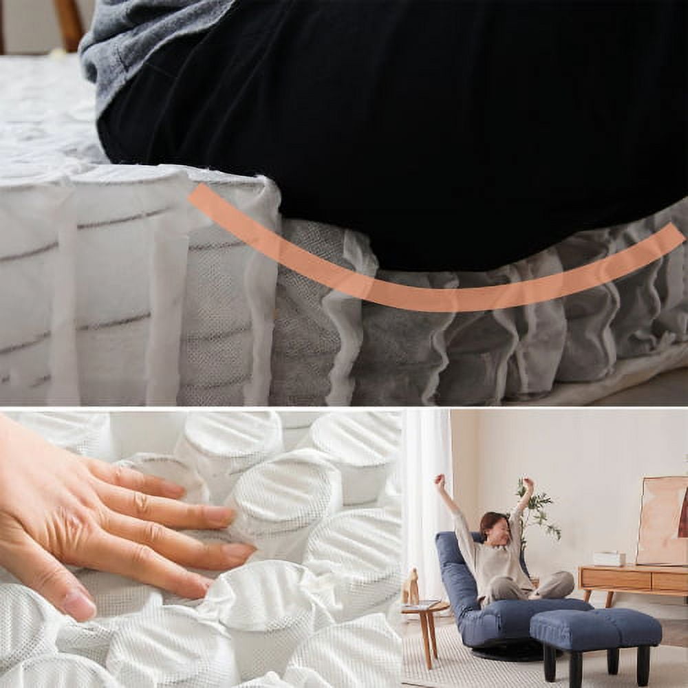 360-degree Swivel Gaming Chair, Folding Floor Chair with Adjustable Backrest, Cushion Padded Indoor Chaise Lounge with Stool, Lazy Sofa Couch Rocker Gaming Chair for Teens and Adults (Navy)