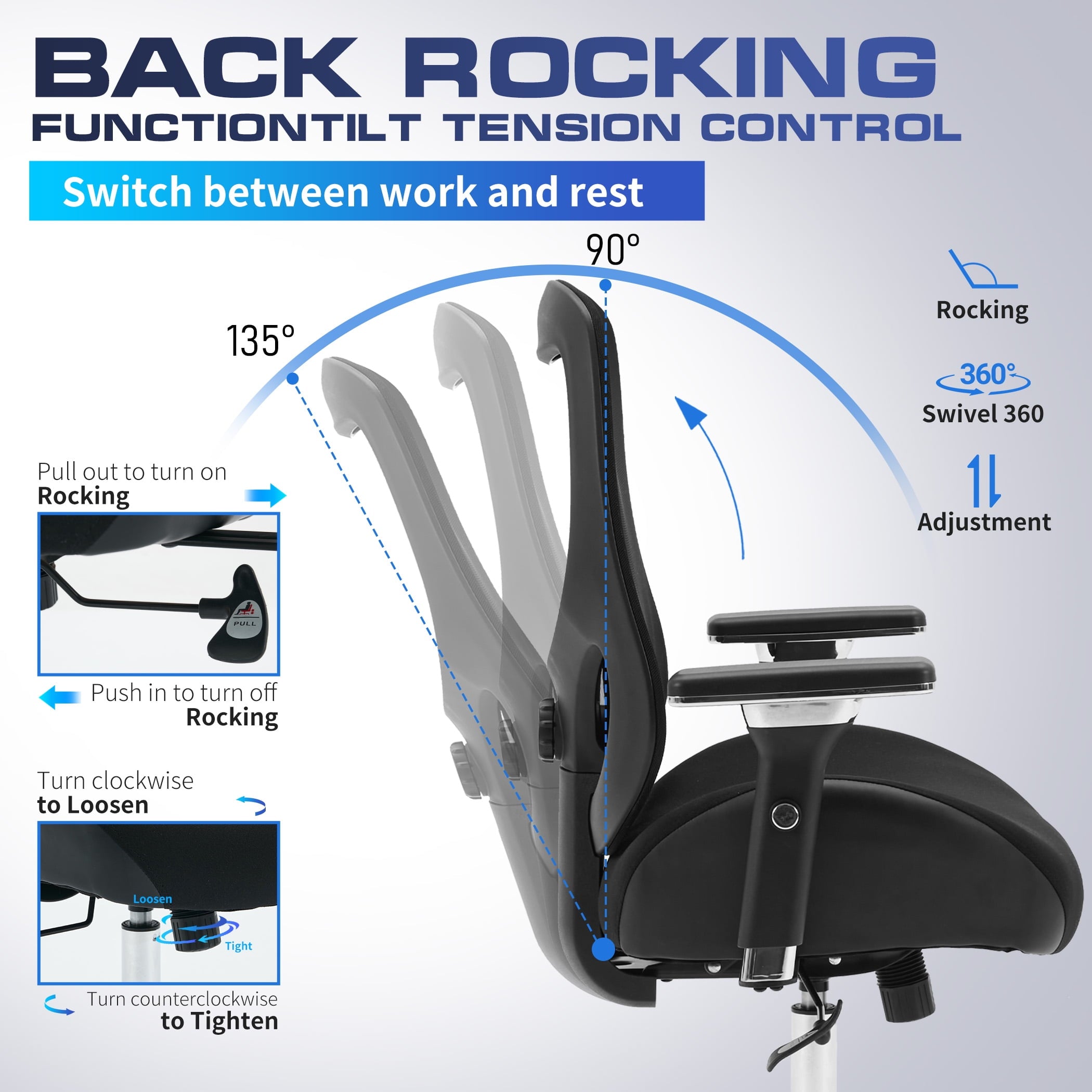 JONPONY 700lbs Big and Tall Office Chair with Wide Thick Seat Cushion,Ergonomic Computer Mesh Desk Chairs with 4D Armrests, Adjustable Lumbar Support for Adults 8 Hours daliy Work,Black