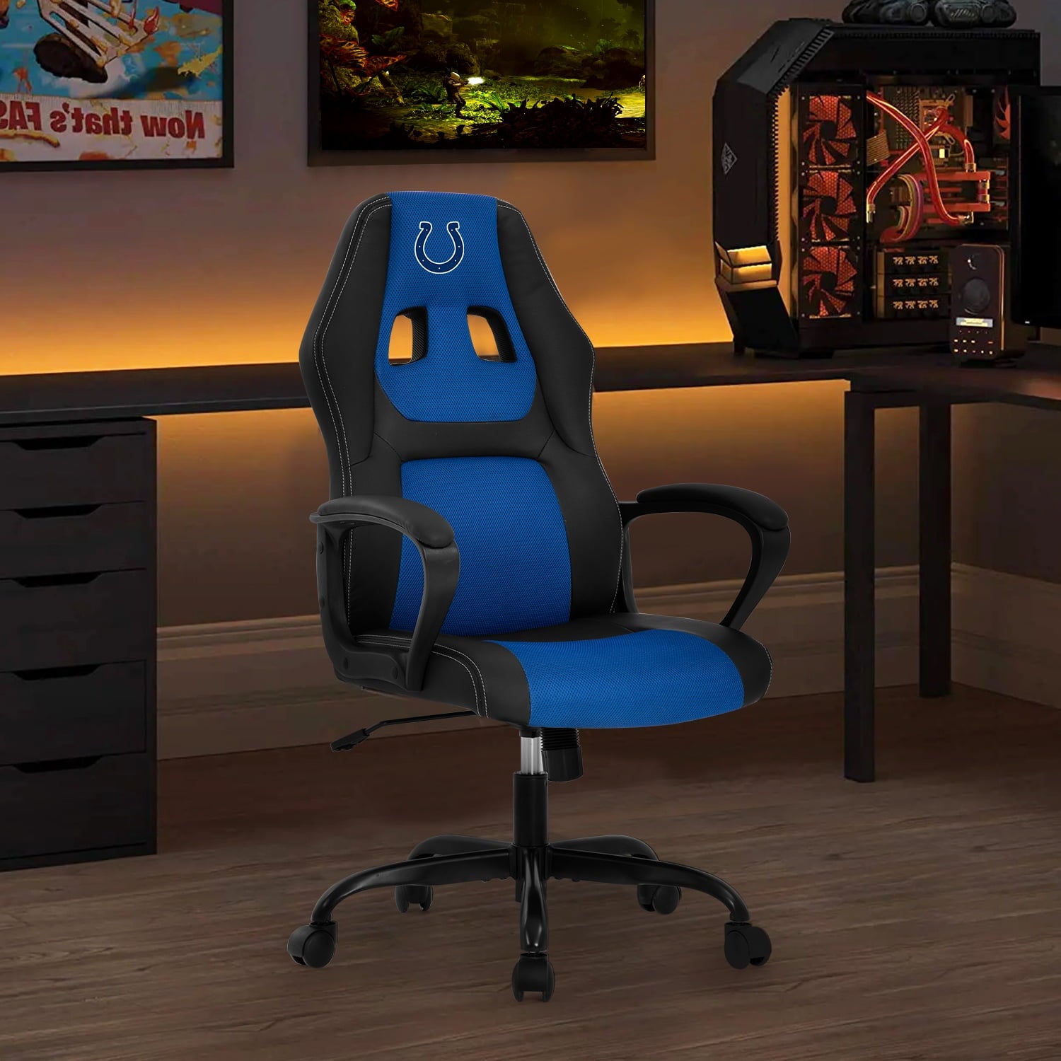 YRLLENSDAN Gaming Chair Comfy Computer Chair Heavy Duty Gaming Chair Adjustable PU Leather Office Desk Chair Cheap Rolling Gaming Chair Gamer Chair for Adults, Blue (IND)