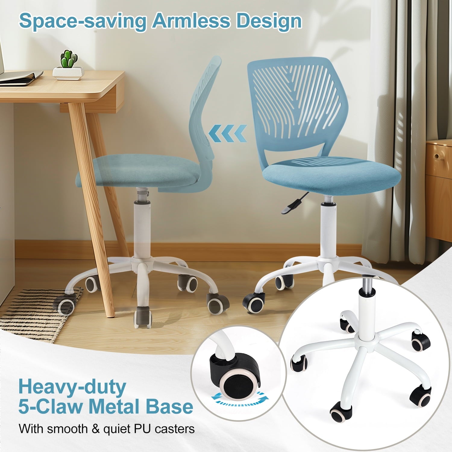 Homy Casa Conference Streaming Footrest Stool Ergonomic Adjustable Swivel Chair with Rolling Casters and Cushioned Seat for Live Broadcasts Offices and Meeting Rooms