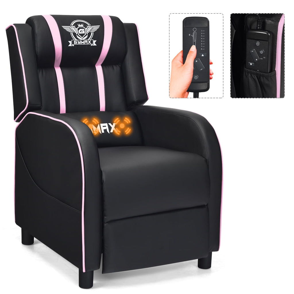 Costway Gaming Desk & Chair Set 48'' Computer Desk & Massage Recliner Chair Black + Pink