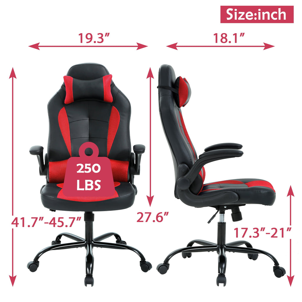 CL.HPAHKL Racing Gaming Chair, Racing Gaming Desk Chair Height Adjustable Gamer Chair with Lumbar Support Headrest Armrest PU Leather Ergonomic Gaming Chair with Massager, Swivel Wheels, Red