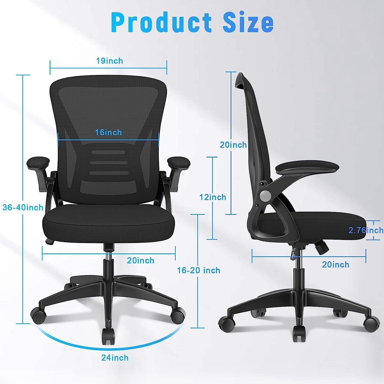 MarketLane Ergonomic Office Chair, Mid Back Desk Chair with Adjustable Height, Swivel Chair with Flip-Up Arms and Lumbar Support, Breathable Mesh Computer Chair for Home/Study/Working(Black)