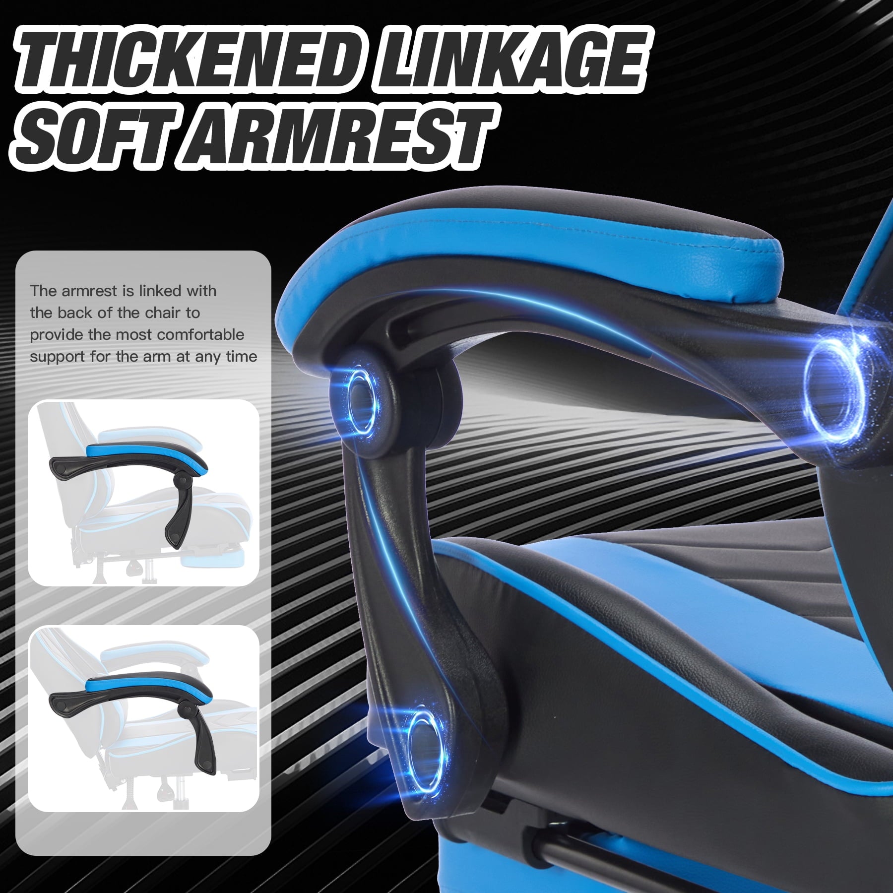 Reclining Game Chair Gaming Chair with Footrest, Ergonomic Computer Chair with Headrest and Lumbar Support, Breathable Material Height Adjustable Video Game Chairs for Adults, Blackblue,Gaming Reclin